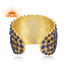 925 Silver Gold Plated Natural Lapis Gemstone Cuff Bracelet Exporter