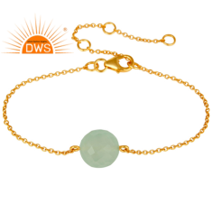 925 Silver Gold Plated Prehnite Chalcedony Gemstone Chain Bracelet Exporter