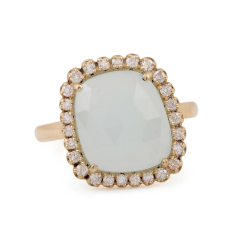 14k Gold Pave Diamond Aquamarine Gemstone Ring Supplier