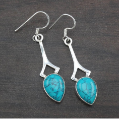 Fantastic Look Natural Turquoise Gemstone 925  Silver Earring Exporter