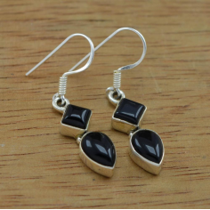 Black Onyx Gemstone 925 Silver Earring Exporter