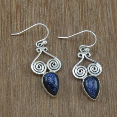 Handmade Blue Sunstone 925 Silver Earring Exporter