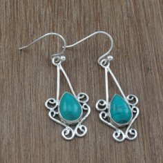 Handcrafted Turquoise Gemstone 925 Silver Earring Exporter