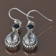 Amazing Black Onyx and Crystal Gemstone 925 Silver Earring Exporter