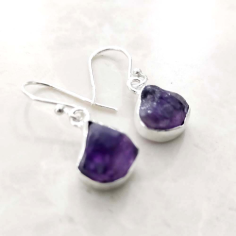 Rough Amethyst Gemstone 925 Silver Earring Exporter