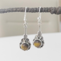 Eternity Yellow Tiger Eye Gemstone 925 Silver Earring Exporter