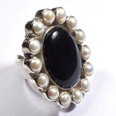 925 sterling silver pearls onyx statement  ring Exporter