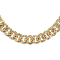 12mm Diamond Baguette Cuban Chain in Yellow Gold Exporter