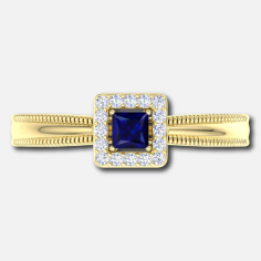 Princess Cut Blue Sapphire With Single Halo Bridal Ring Supplier