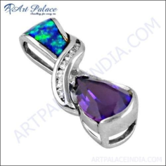 Attractive Amethyst & Cz & Inley Gemstone Silver Pendant Supplier