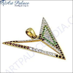 New Fashionable Cz & Garnet & Green Glass Gold Plated Silver Pendant Supplier