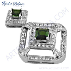 Royal Style Tourmaline & Cz Gemstone Silver Pendant Supplier