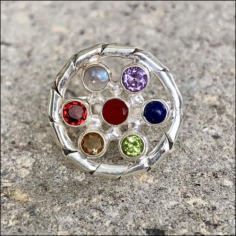 Round Shape Multi Gemstone Silver ring Exporter