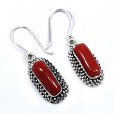 Sterling Silver With Coral Cabochon Gemstone Earring Exporter