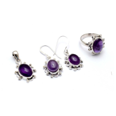 Sterling Silver With Amethyst Cabochon Gemstone Set Supplier