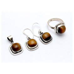 Sterling Silver With Tiger Eye Cabochon Gemstone Set Supplier