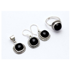 Sterling Silver With Black Onyx Cabochon Gemstone Set Supplier