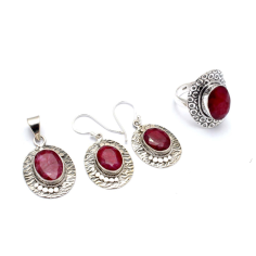 Sterling Silver With Dyed Ruby Cut Gemstone Set Exporter