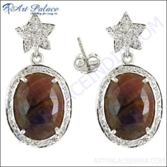 Party Wear Cz & Died Ruby Silver Earring Supplier