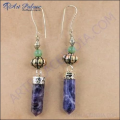 Exclusive Amethyst & Green Aventurian Gemstone Silver Earrings Exporter