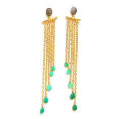 Gold Plated Dangle Earring with Gemstone Exporter