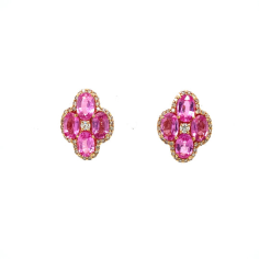 Pink Sapphire and Diamond Earrings in 14K Yellow Gold Exporter