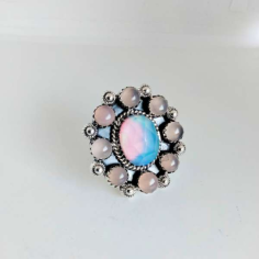 Aurora Opal and Rose Quartz Ring 925 Sterling Silver Supplier