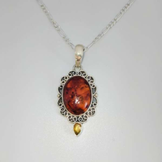 925 Sterling Silver Baltic Amber Citrine Pendant Exporter