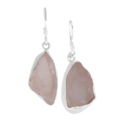 Rough stone pink rose quartz 925 silver earrings supplier