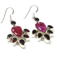 Natural Indian Ruby Earring 925 Sterling Silver Jewelry  Supplier