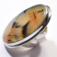 2 Inch Stone Adjustable Montana Agate Stone Sterling Silver Ring Exporter