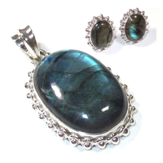 Labradorite Jewelry Set 925 Sterling Silver Pendant and Earrings Exporter