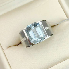 Natural aquamarine men's ring jewelry Supplier