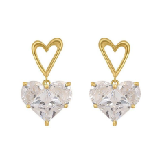 Rhinestones hearts gold alloy earrings Exporter