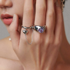 Purple zircon heart rings jewelry sample personalized silver heart Exporter