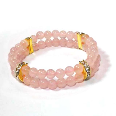 Rose quartz round bead two row bracelet Exporter