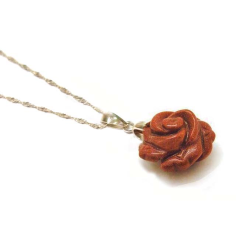 Wholesale Gold sand rose flower necklace hand carved natural gemstone pendants