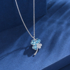 Bestie Jewelry Lucky Blue Rhinestone 4 Leaf Clover Necklace Exporter