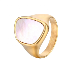 14K gold Coating Stainless Steel Pearl Inlaid Band Ring Supplier