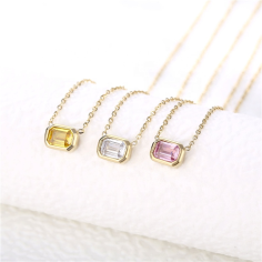 Wholesale Square Crystal Stone Pendant 14K Gold Plated Necklace