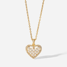 Stainless Steel Plated 18K Gold Cubic Zircon Heart Pendant Wholesaler