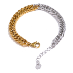 Stainless Steel 18k Gold Plated Two Tone Cuban Link Chain Bracelet Wholesaler