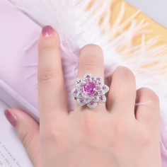 Pink Ruby Ring Jewelry Women Cute Flower Ring Supplier