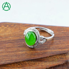 925 Sterling Silver Nephrite Jade Ring Natural Gemstone Rings Supplier