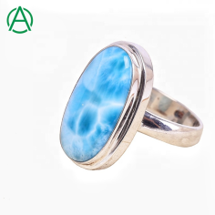 925 Sterling Silver Larimar Ring Natural Gemstone Rings Supplier