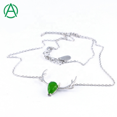 925 Sterling Silver Gemstone Jade Deer Antler Necklace Supplier