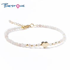 Bestone Metal Heart Hot Sale 3mm Pink Opal Beads Stone Bracelet Exporter