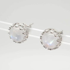 Sterling Silver Gemstone Rainbow Moonstone Cab Studs Earrings Exporter