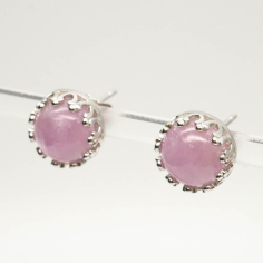 Silver Gemstone Kunzite Cab Studs Earrings Exporter