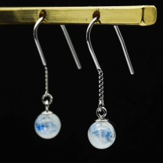 Sterling Silver 925 Gemstone Rainbow Moonstone Ball Dangle Earrings Exporter